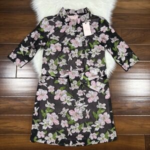 Abbey Glass Women's Size Medium Claudine Organza Floral Jacquard Belted Dress